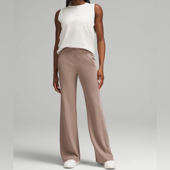 lululemon athletica Pants - Wide Leg Ribbed Drawstring Pants in Taupe Inseam 34